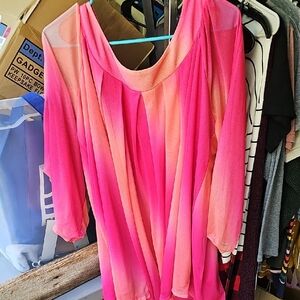 GG Collection Pink Asymmetrical 3/4 Sleeve Blouse